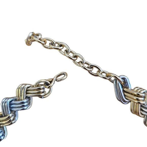 Gold and Silver Interlocking Chainmaille Clip Chain Choker Chunky Necklace - Picture 3 of 5
